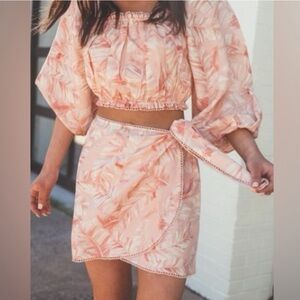 Show Me Your Mumu Claudia Top/Iva Wrap Skirt in Pink Majestic Palm